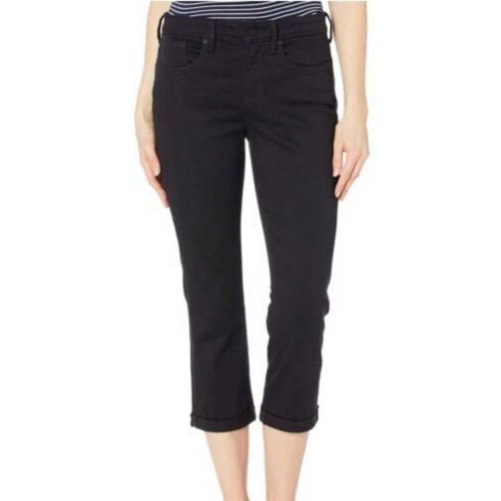 NYDJ Women's Jeans Black USA Size 2 Roll-Hem Chloe Cropped Stretch